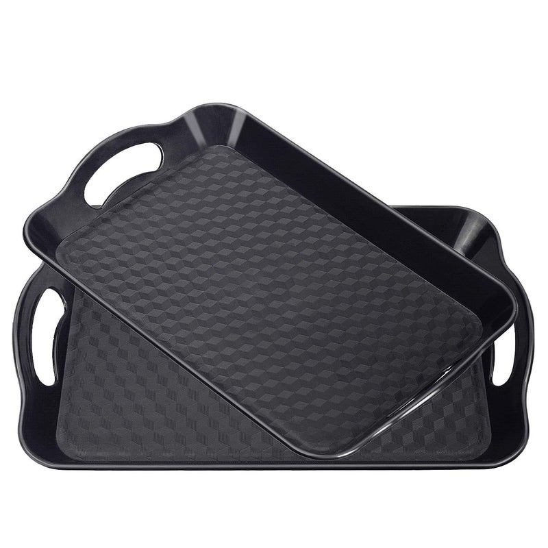 KPROE Plastic Tray with Handles, 2 Pack Multi-Purpose Rectangular Non Slip Restaurant Serving Trays Set for Parties, Coffee Table, Kitchen (12.2x16 inch) - Image 1